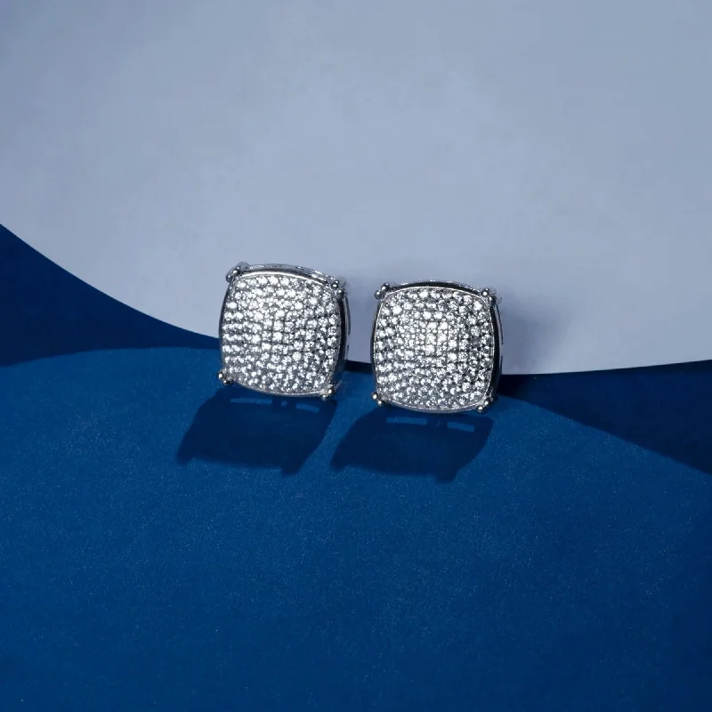 sparkling hoop earrings for women -Sparkling Square Silver Studs