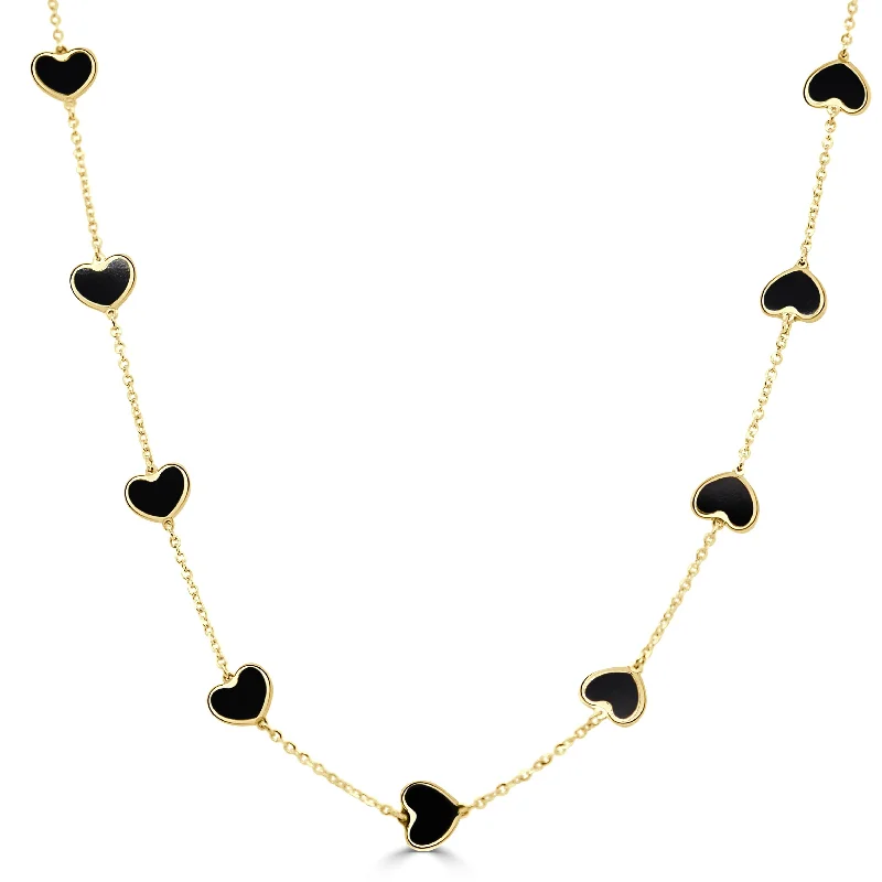 unique gemstone necklaces for women -14k Gold & Onyx Heart Station Necklace