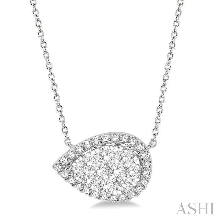 luxurious necklaces for women -PEAR SHAPE EAST-WEST HALO LOVEBRIGHT ESSENTIAL DIAMOND PENDANT