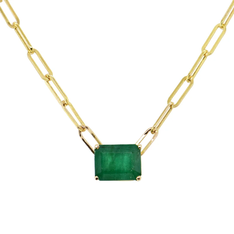 gold pendant necklaces for women -14k Gold & Emerald Paperclip Link Necklace