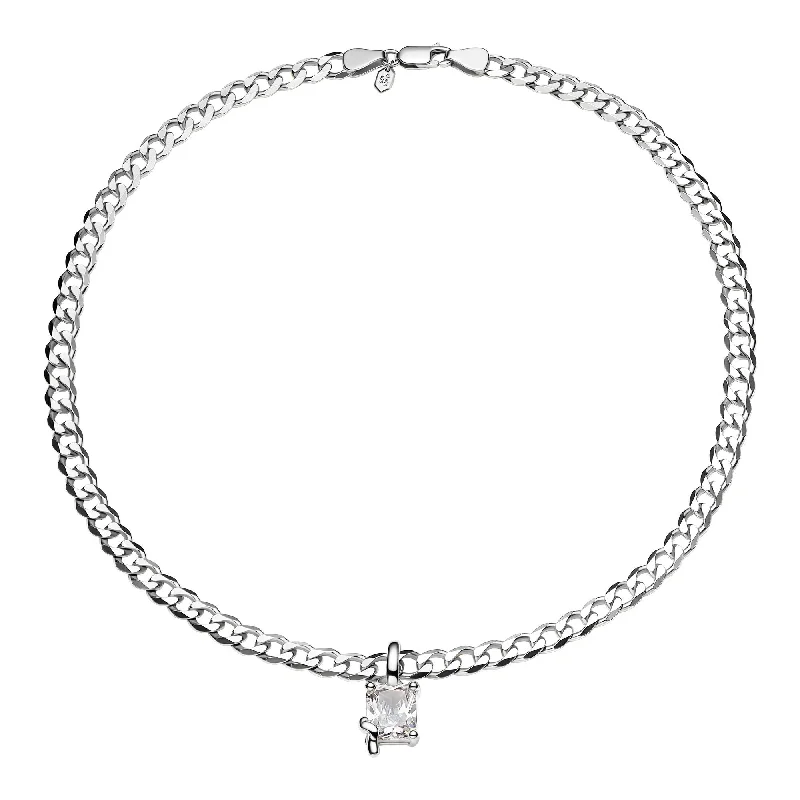 choker necklaces for women -Roppongi Cider Silver Necklace w. Zirconia