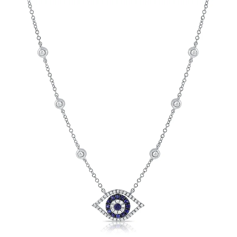 custom necklace pendants for women -14k Gold Sapphire & Diamond Evil Eye Necklace