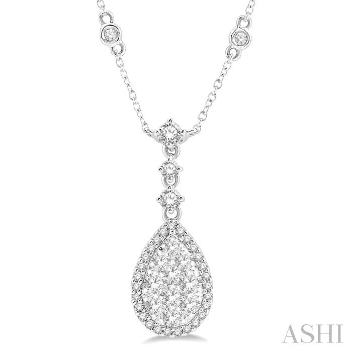 trendy chain necklaces for women -PEAR SHAPE HALO LOVEBRIGHT DIAMOND NECKLACE