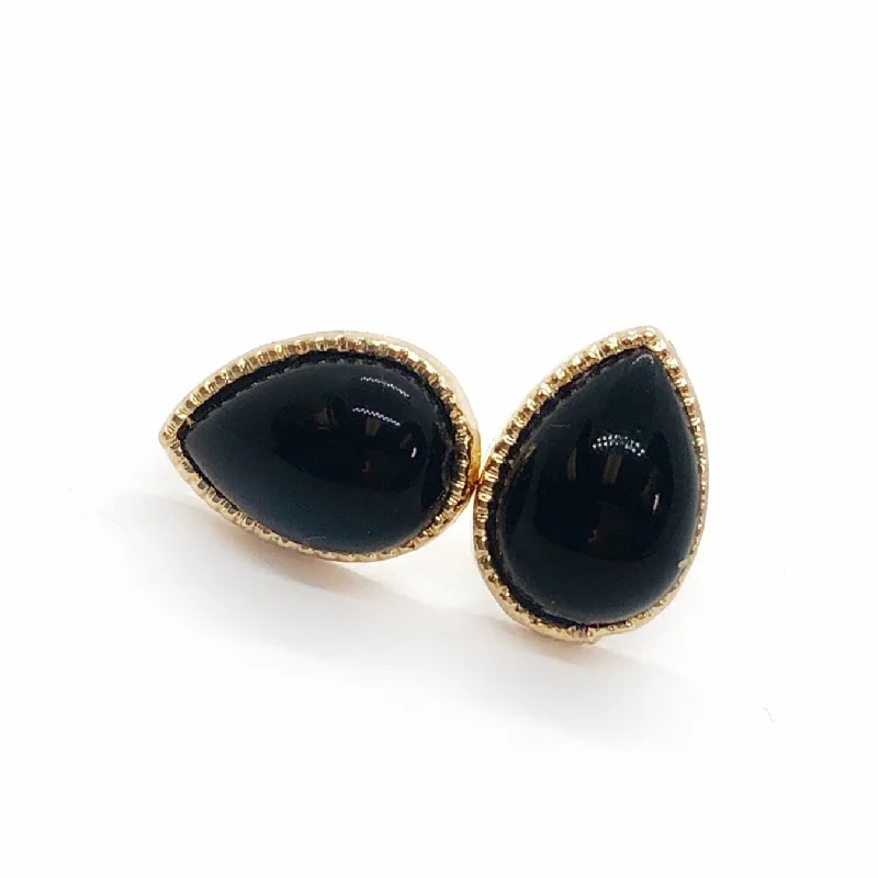 personalized hoop earrings for women -Pearlescence Black Teardrop Stud Earrings