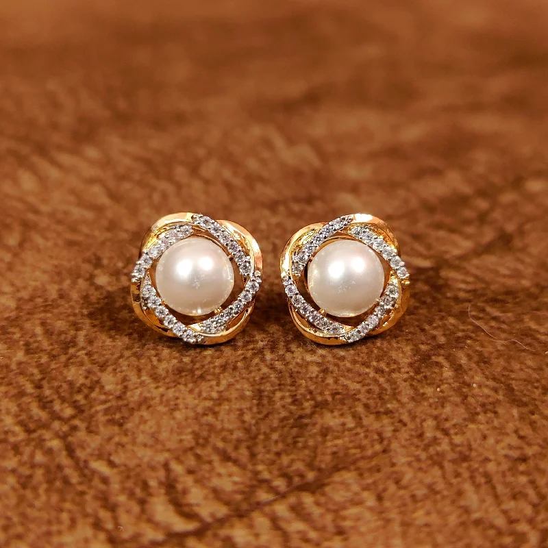 vintage earrings for women -PEARL & CZ GOLD PLATED DIAMOND LOOK STUDS