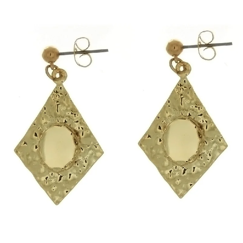 trendy earrings for women -Cabochon Setting Dangle Nugget Diamond Earrings Holds 8x10 mm Cabochon