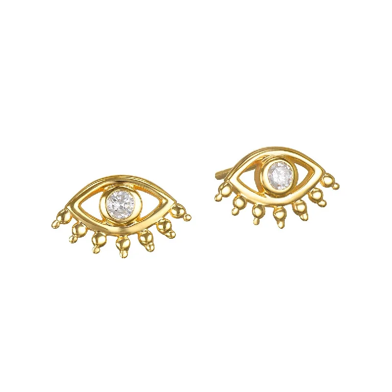 bridal earrings for women -Evil Eye Diamond 14kt Gold Stud Earrings