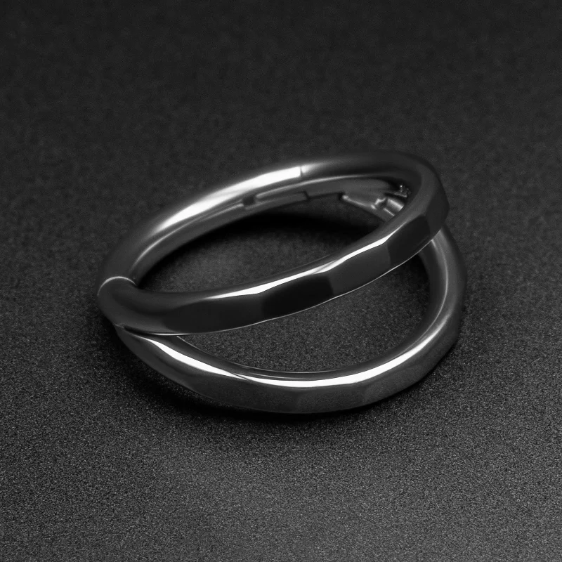 promise rings for couples -Double Faceted Hoop Titanium Hinged Segment Ring