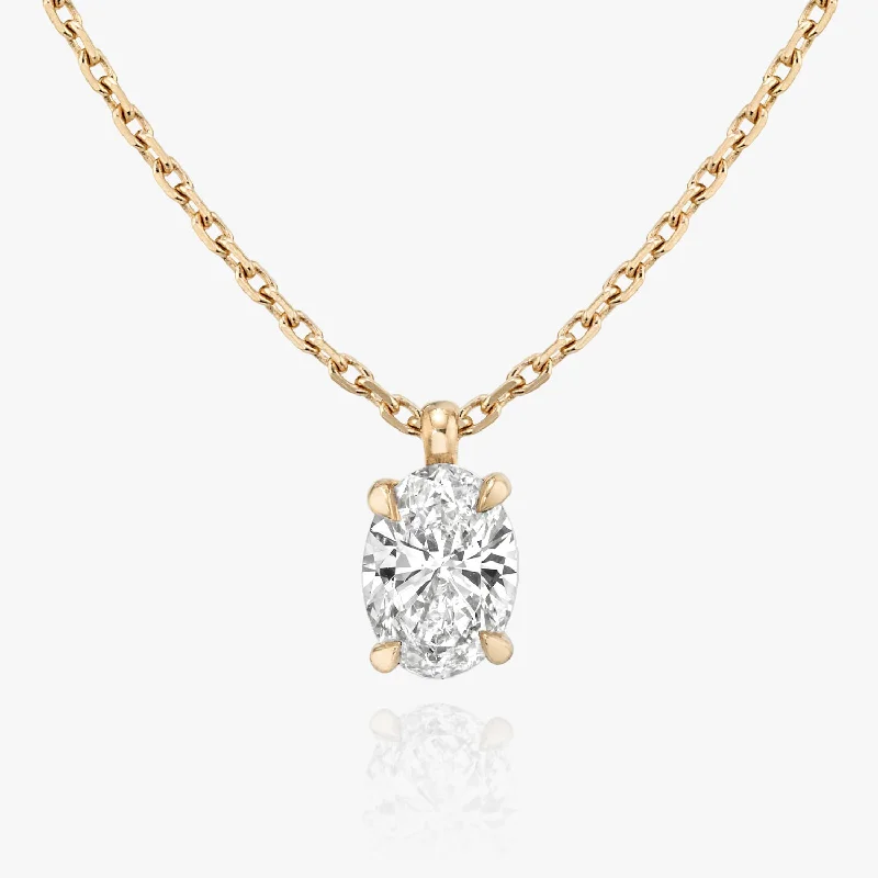 classic pearl necklaces for women -Solitaire Oval 14K Rosegold Necklace w. Lab-Grown Diamond