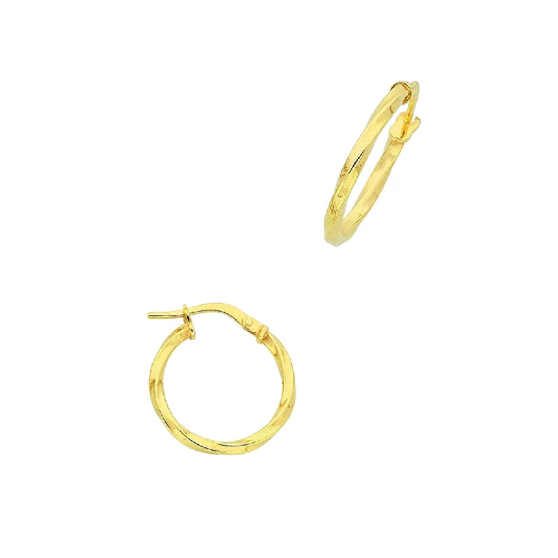 sparkling earrings for women -9ct Yellow Gold Silver Infused Twist Hoop Earrings