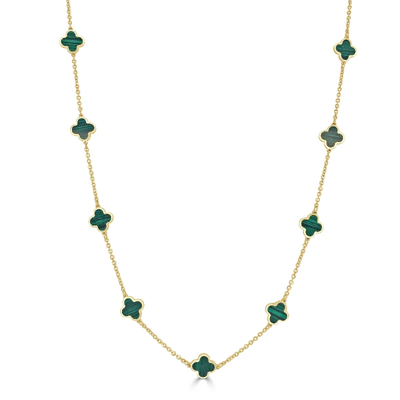 elegant chain necklaces for women -14k Gold & Malachite Clover Necklace