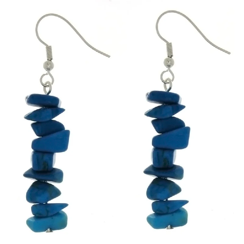 art deco earrings for women -DANGLE CHIP BLUE HOWLITE EARRINGS