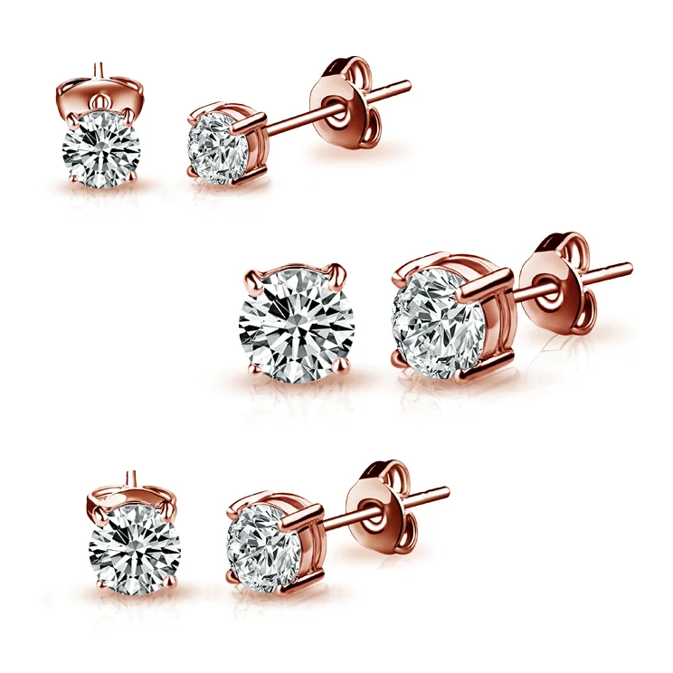 small hoop earrings for women -Three Pack of Rose Gold Plated 4mm, 5mm & 6mm Earrings Created with Zircondia® Crystals