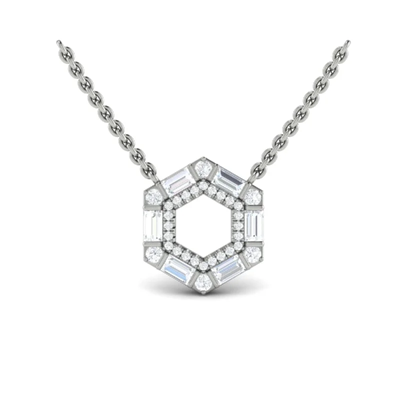 luxury necklaces for women -Diamond Baguette Double Row Open Honeycomb Pendant Necklace