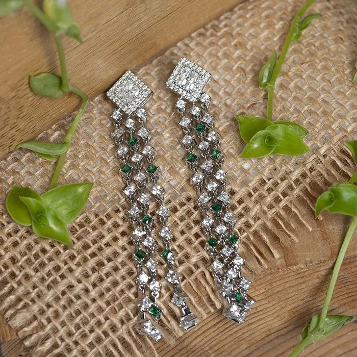 teardrop earrings for women -White Green Drop Down Earrings