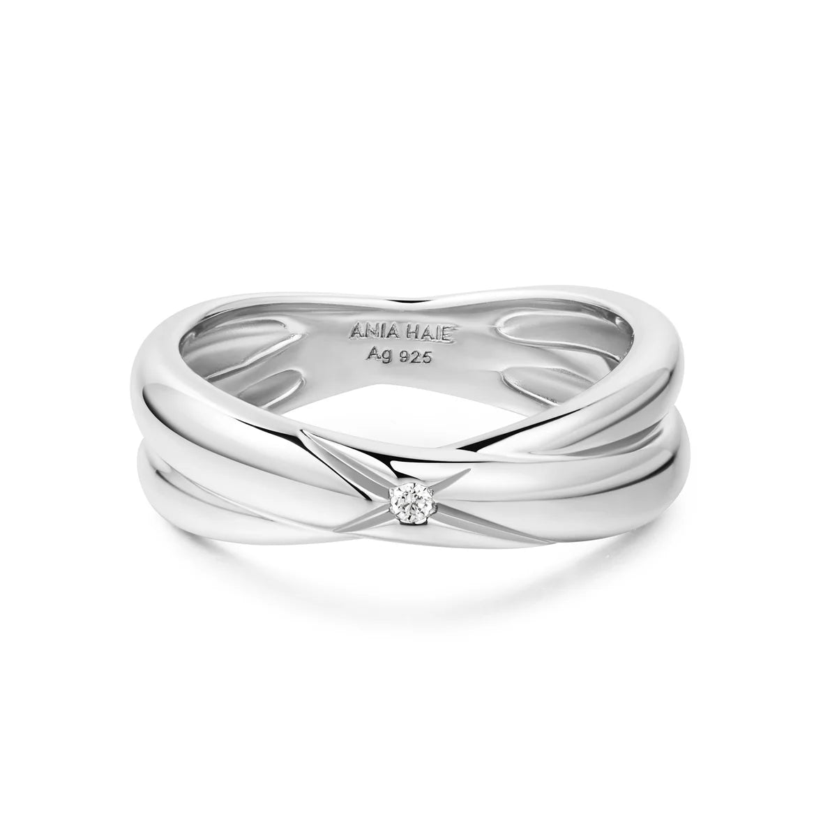 stackable rings for women -Ania Haie Silver Cross Double Ring