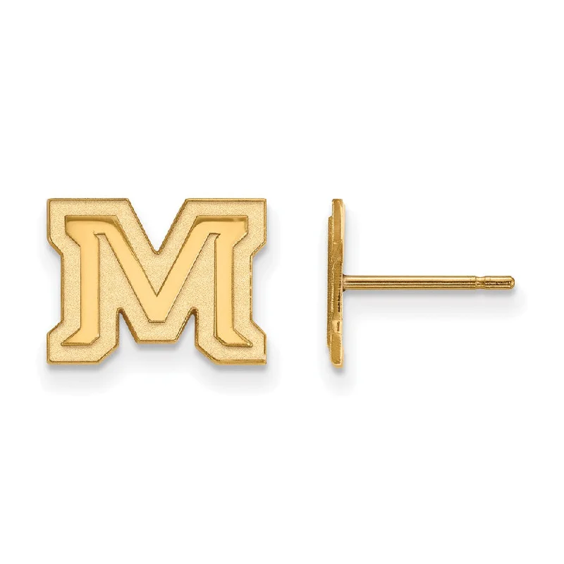 layered earrings for women -14k Gold Plated Silver Montana State University XS Tiny Post Earrings