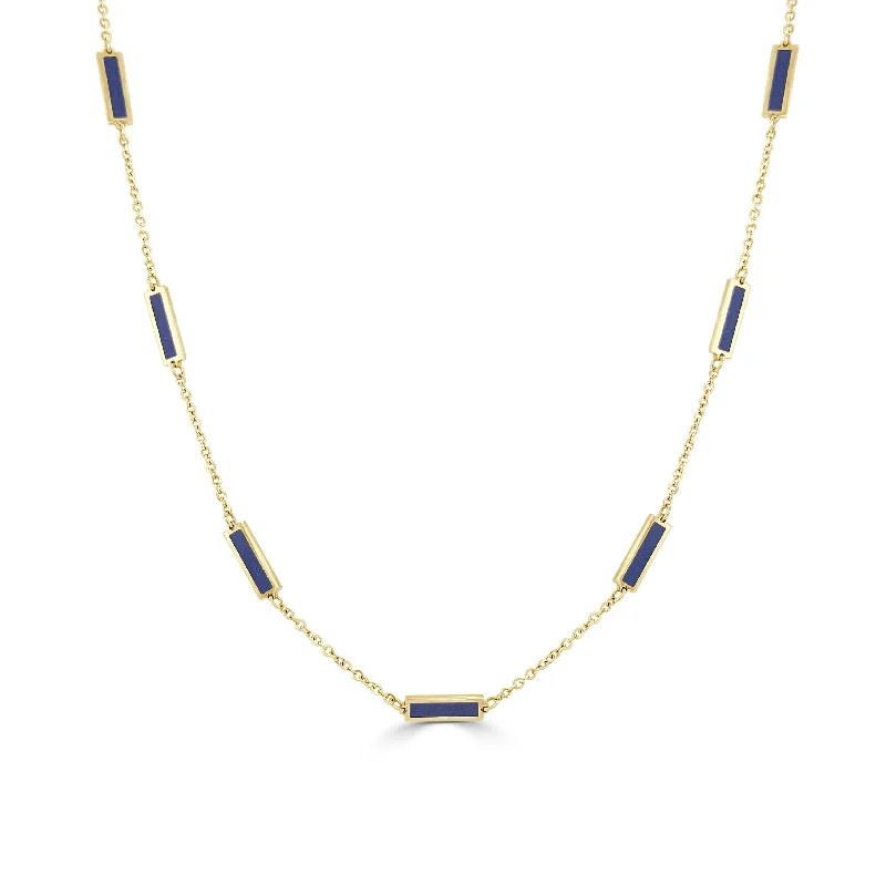 geometric necklaces for women -14k Gold & Lapis Station Bar Necklace