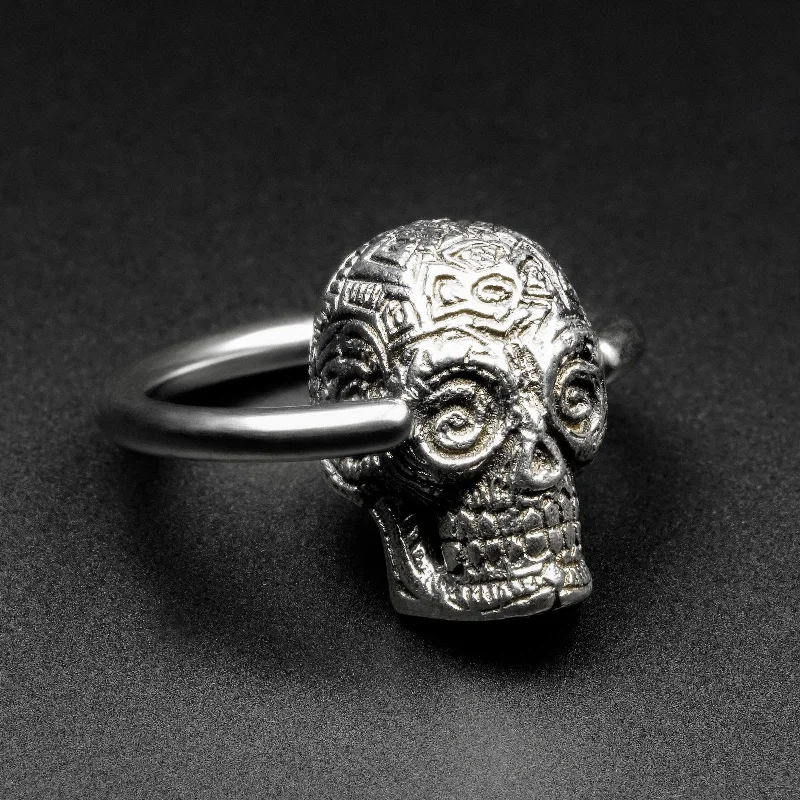 wedding sets for women -Sugar Skull White Brass & Surgical Steel BCR Ball Closure Ring