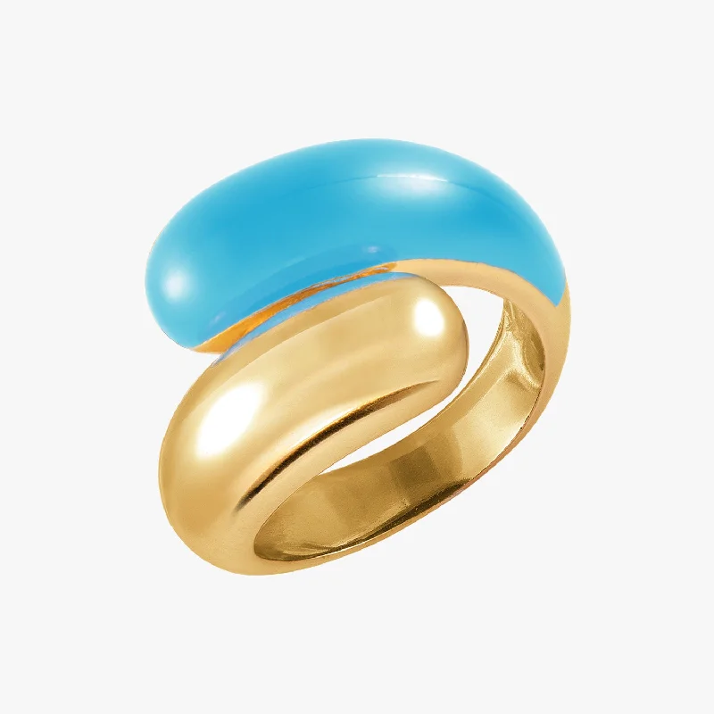 classic rings for women -Twin Dome Sky Blue Enamel Ring