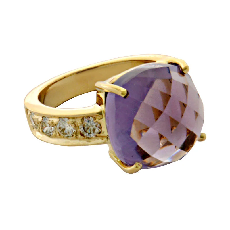 halo rings for women -Ring-Amethyst and Diamond