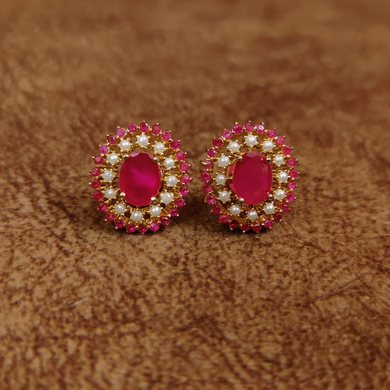 minimalist earrings for women -RUBY & PEARL GOLD PLATED OVAL STUDS