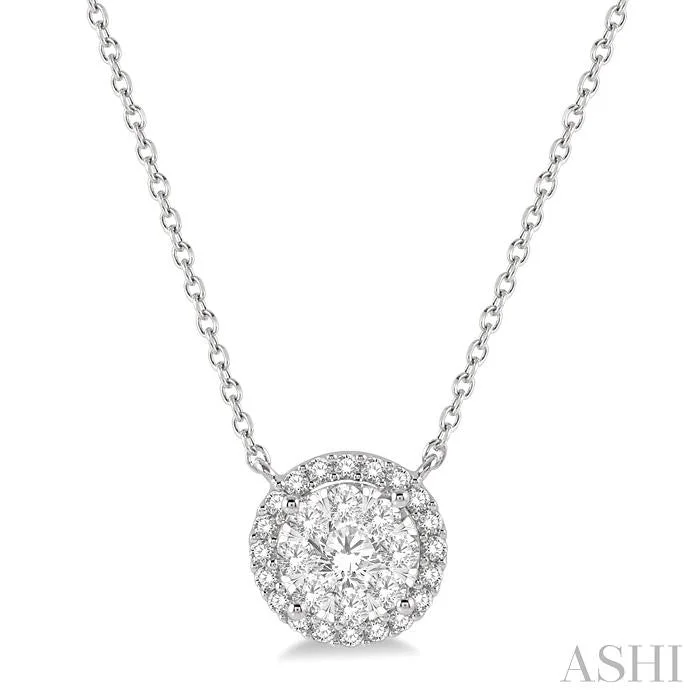 fashion statement necklaces for women -ROUND SHAPE HALO LOVEBRIGHT ESSENTIAL DIAMOND PENDANT