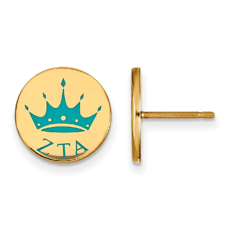 cute stud earrings for women -14K Plated Silver Zeta Tau Alpha Enamel Crown Post Earrings