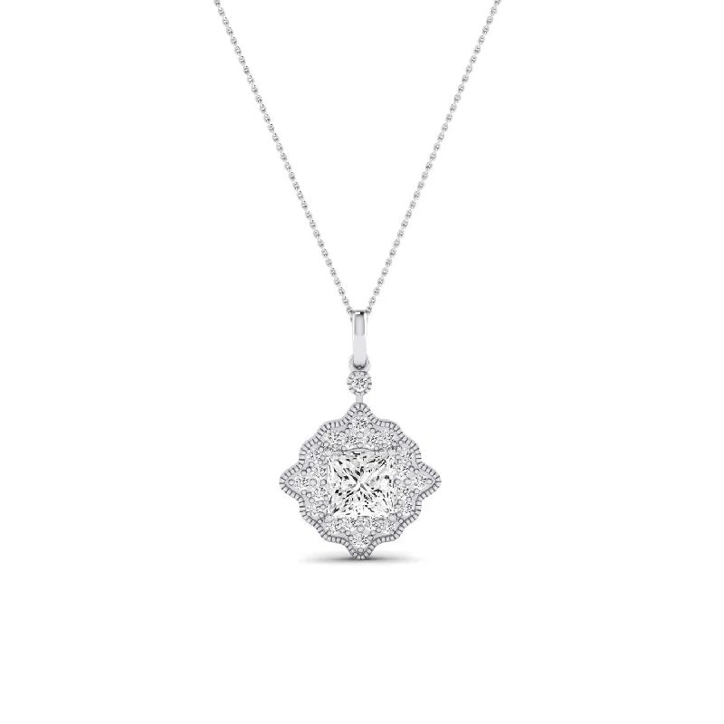 charm pendant necklaces for women -Sky Princess Cut Moissanite Halo Necklace