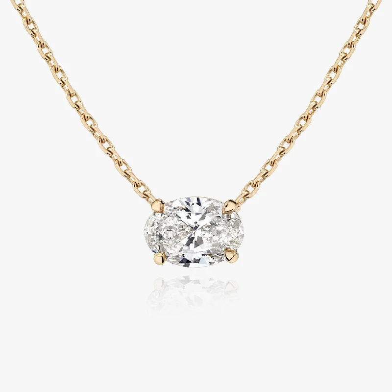 geometric necklaces for women -Solitaire Oval 14K Rosegold Necklace w. Lab-Grown Diamond