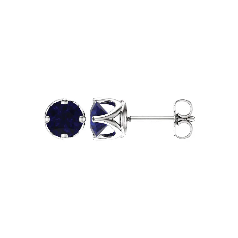 stackable earrings for women -6mm Stud Earring in 14k White Gold with Lab Created Blue Sapphires