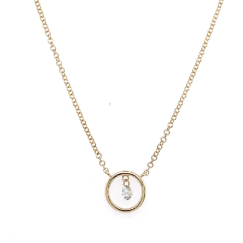 sterling silver necklaces for women -Shy 14Ky Floating Diamond in Gold Circle Pendant Necklace