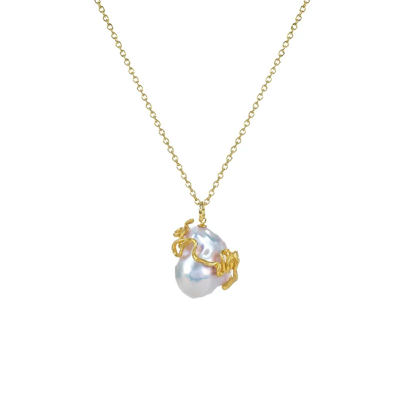 elegant necklaces for women -Delphin Gold Plated Necklace w. Pearl