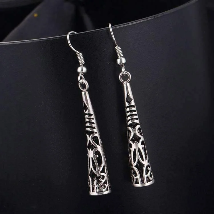 romantic pearl earrings for women -Cut-Out Tribal Horn Dangling Earrings