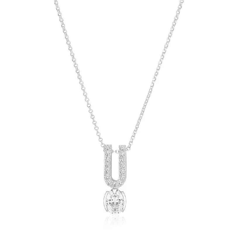 multi-layer necklaces for women -Ellisse Carezza Uno Silver Necklace w. Zirconia