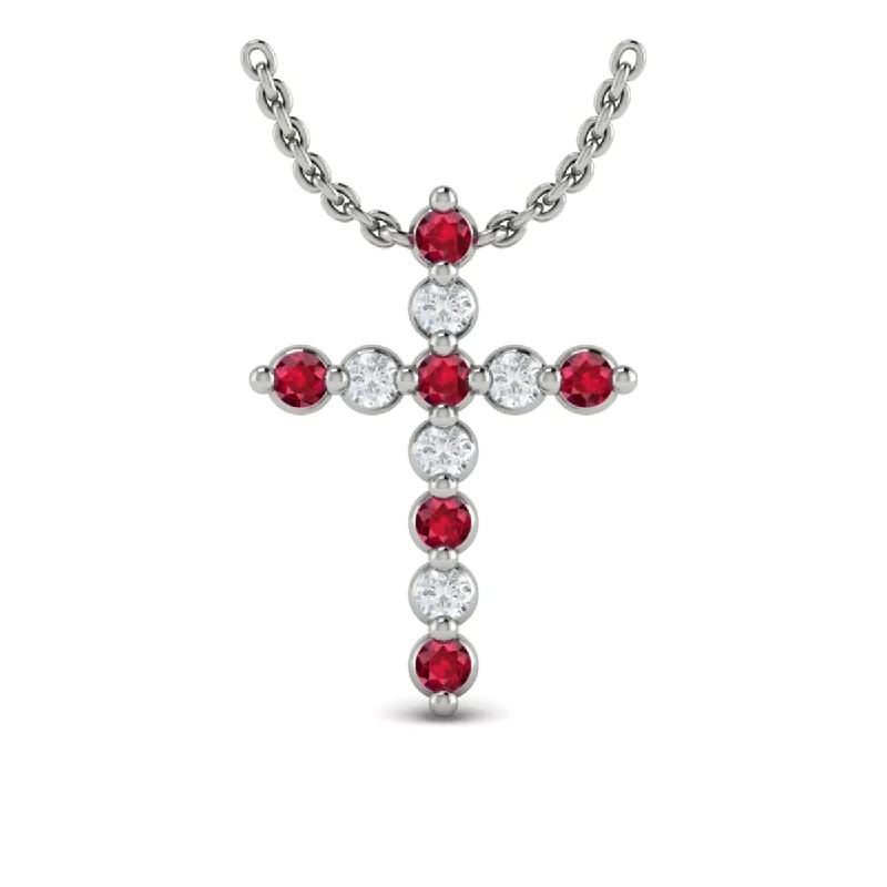 statement piece necklaces for women -Diamond and Ruby  Cross Pendant Necklace