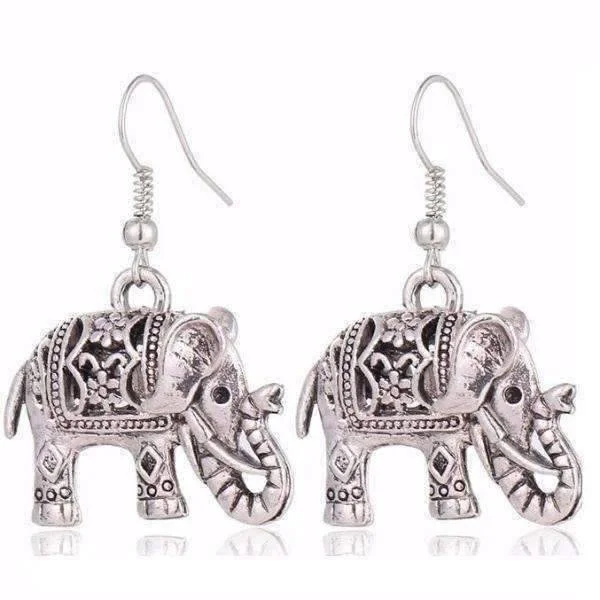 custom crystal earrings for women -Sacred Elephant Openwork Dangling Hook Earrings