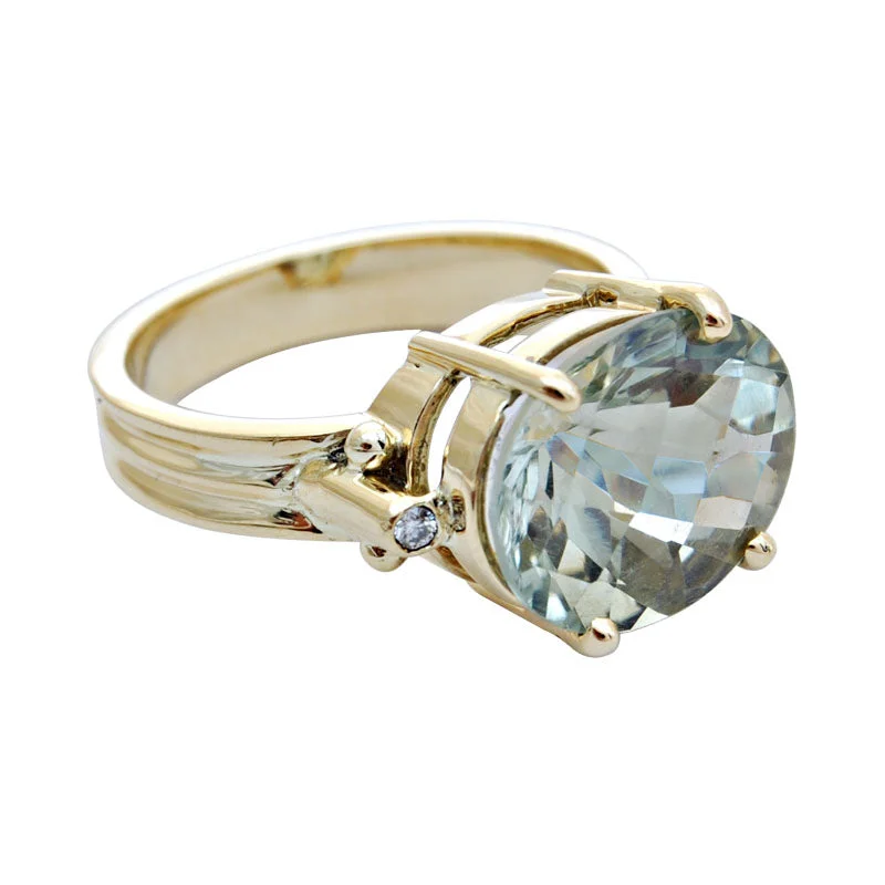 round-cut rings for women -Ring-Green Quartz and Diamond