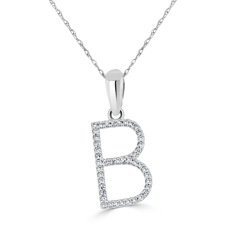 romantic necklaces for women -14k White Gold & Diamond Initial Necklace