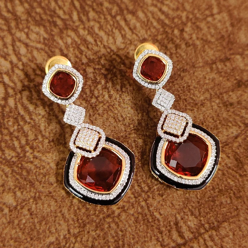 silver stud earrings for women -RUBY GOLD PLATED CZ STUDDED MEENAKARI EARRINGS