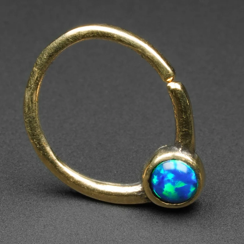 wedding rings for women -Blue Synth Opal & Brass Seamless Septum Ring