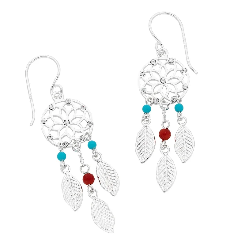 butterfly earrings for women -Sterling Silver White Rhinestone Dream-catcher Earrings