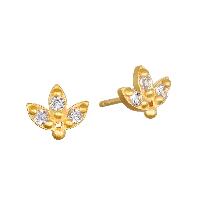 trendy crystal earrings for women -Empowering Transformation White Topaz Lotus Stud Earrings