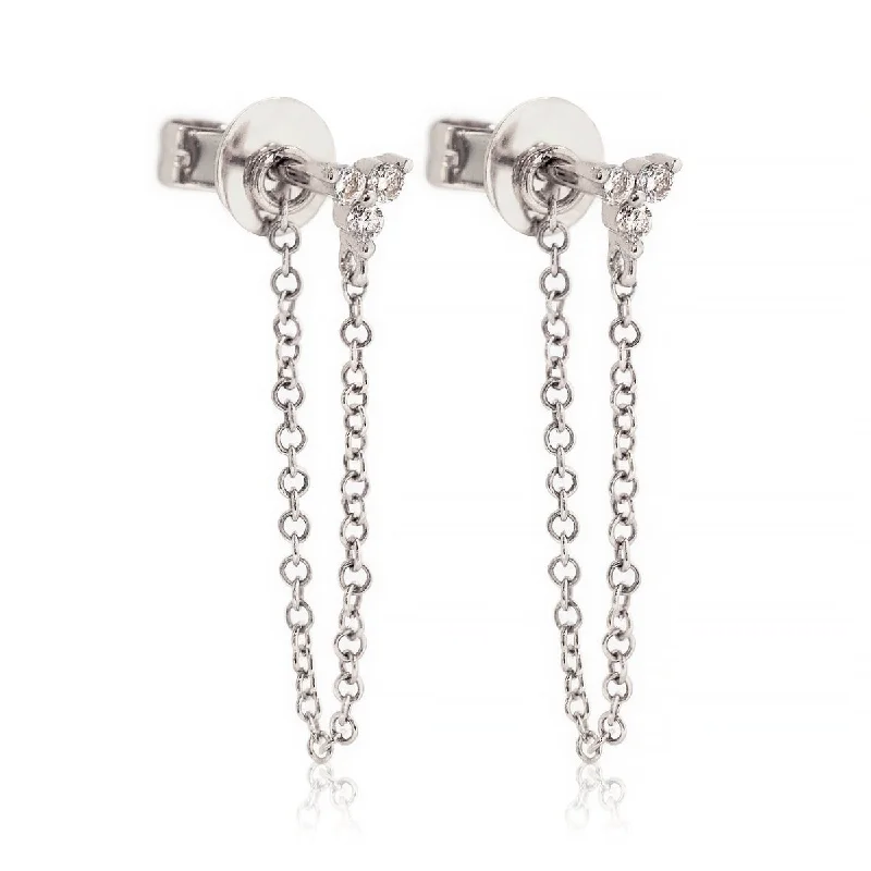 sterling silver earrings for women -Clover Diamond Chain Earrings