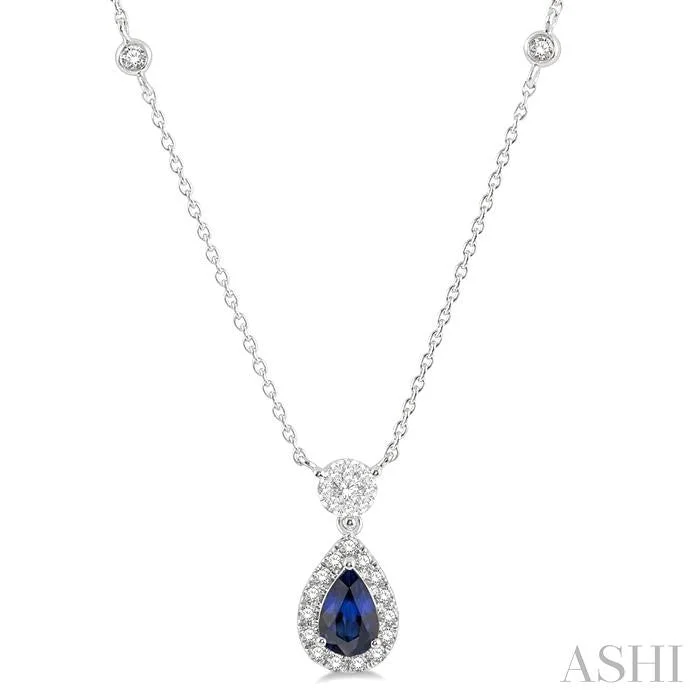 silver chain necklaces for women -PEAR SHAPE GEMSTONE & HALO LOVEBRIGHT DIAMOND NECKLACE