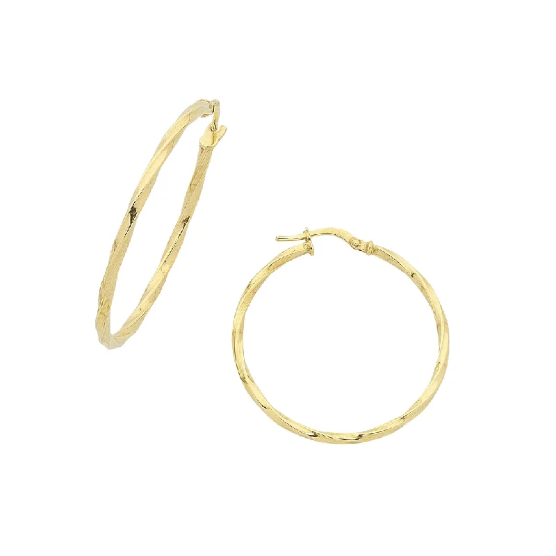 chic earrings for women -9ct Yellow Gold Silver Infused Twist Hoop Earrings