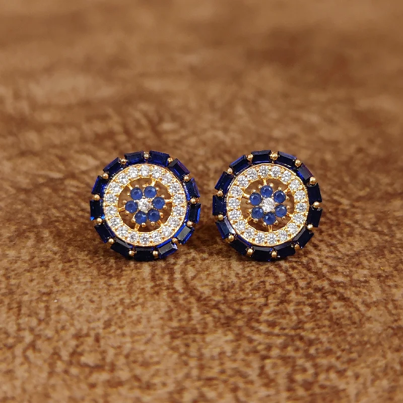 wedding drop earrings for women -BLUE SAPPHIRE CZ STUDDED ROUND STUDS