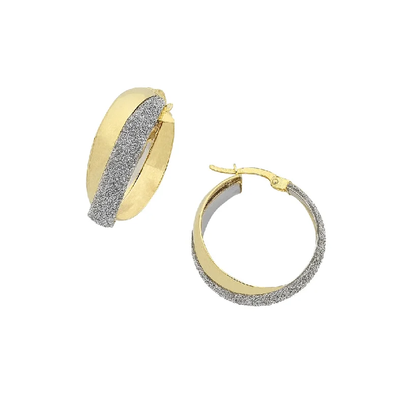 gold hoop earrings for women -9ct Yellow Gold Silver Infused Stardust Crossover Hoop Earrings