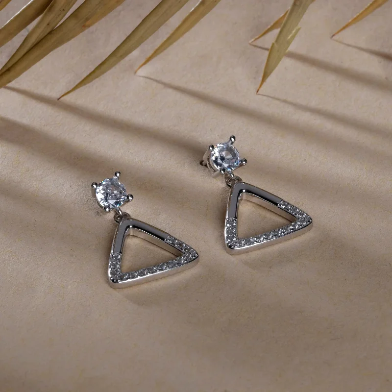 wedding diamond earrings for women -Triangular Line CZ Silver Earrings