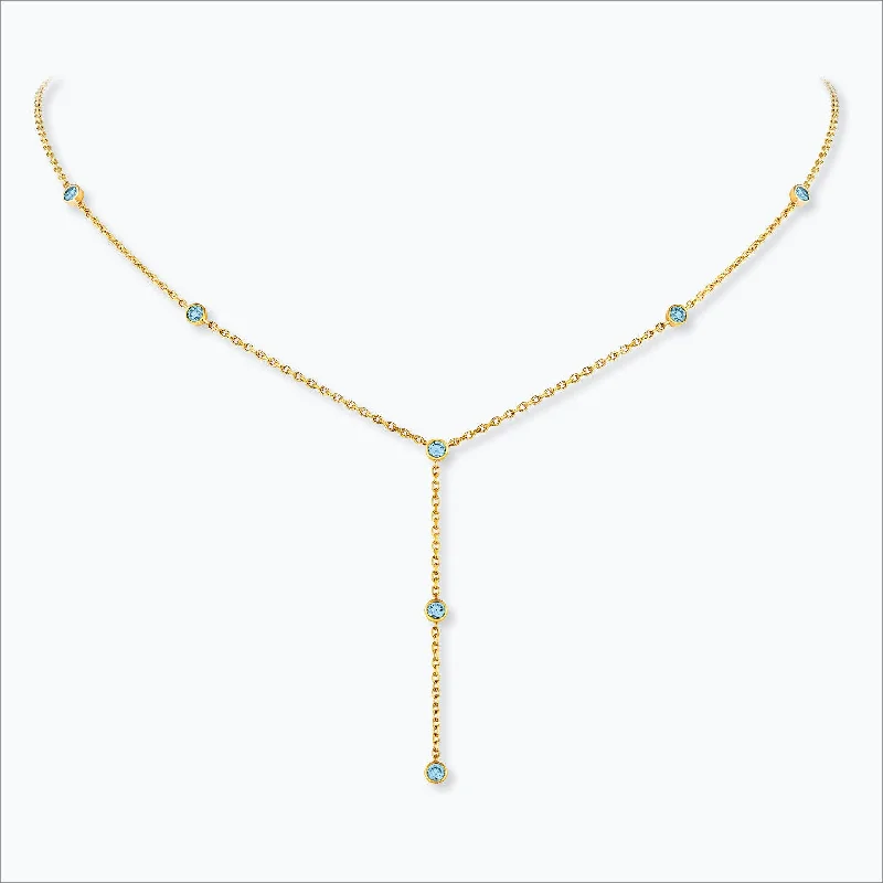 pendant necklaces for women -7 Stone 18K Gold Necklace w. Aquamarine